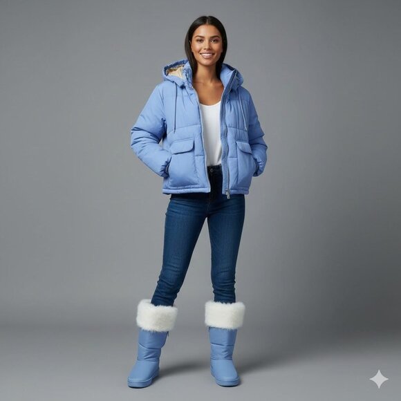 Pilcro Jackets & Blazers - Pilcro Cropped Colorblock Womens Size XS Full Zip Hooded Puffer Jacket Blue